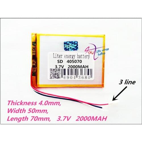 3 line 405070 3.7V 2000MAH PLIB; polymer lithium ion / Li-ion battery for GPS,mp3,mp4,mp5,dvd,dvr,bluetooth,model toy