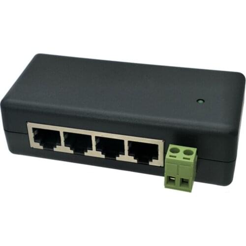 4 Port PoE Injector 4CH PoE Power Adapter Ethernet Power Supply Pin 4,5(+)/7,8(-) Input DC12V-DC48V for IP Camera