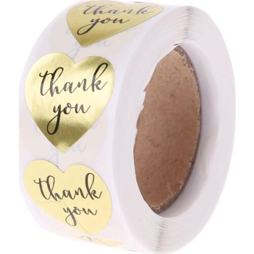 500Pcs 1" Inch Thank you Sticker Adhesive Labels Roll Heat-Shape Package Tags Golden Handmade Decorations For Wedding Party