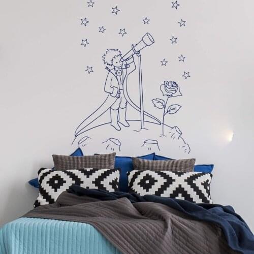 Large Little Prince Space Sky Telescope Wall Decal Kids Room School Novel Little Prince Star Wall Sticker Bedroom