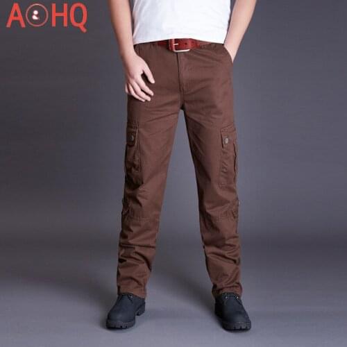 Winter Tactical Black Cargo Pants Men Loose Fit Military Style Side Pockets Army Black Denim Casual Men Pants Size 40 42