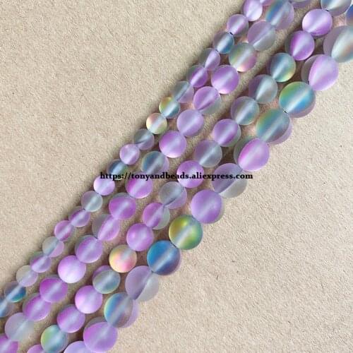 Matte K9 Bicolor Purple Rainbow Austria Crystal Synthetic Moonstone Round Loose Beads 15" 6 8 10MM Pick Size For Jewelry DIY