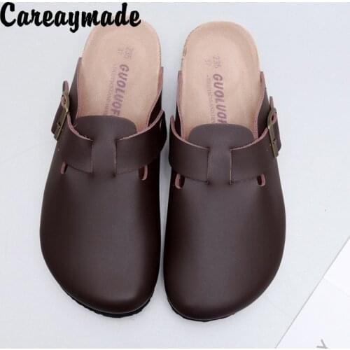 Careaymade-Bao-Baotou cork slippers womens flat bottomed wear cork slippers back empty lazy shoes big size pure handmade shoes