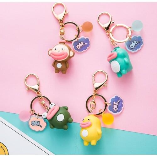 CHUNOU Funny Big Mouth Monkey Duckling Frog Dinosaur Keychain Keyring Creative Cartoon Animal Doll Bag Car Key ring Accessories