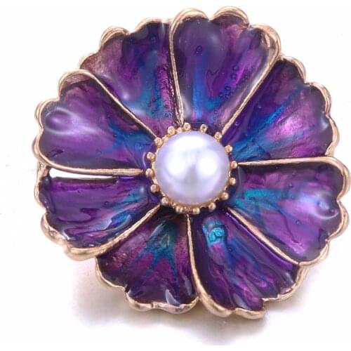 Purple Snap Jewelry Big Crystal Flower Metal 18mm Snap Button Lucky Gift Fit Snap Button Bracelet Bangles DIY Buttons Jewelry