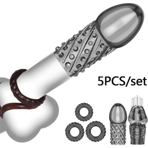 3/5 pcs Penis Rings Penis Sleeve Set Glans Cover Sex Toys For Men Cock Ring Delay Ejaculation Male Chastity Device Sex Products