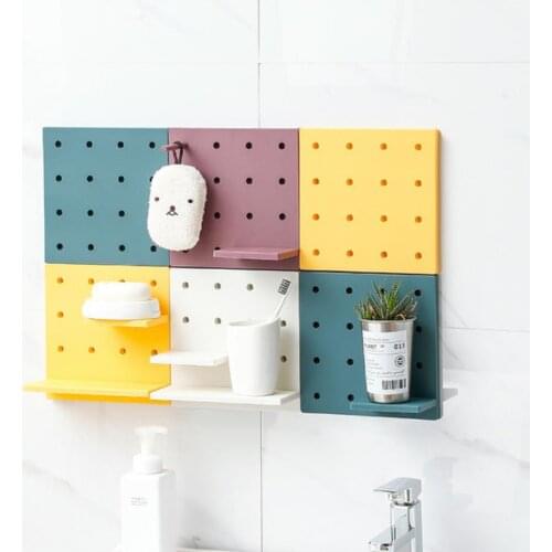 Kitchen Plastic Wall Shelf Wall-Mounted Hole Board Hook Storage Rack Bathroom Storage Holders Organizer Home Decor Display Set