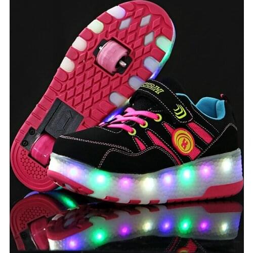 Hot Sale Kids Boys Shoes with Two Wheels Children Shoes Glowing Sneakers Led Light up Kids Shoes For Boy Girl Shining Shoe Blue