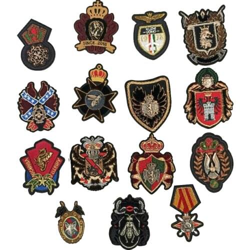 DIY embroidery metal crown anchor cats letter bee eagle lion tiger letter horse shield embroideried patches for clothing QR-6