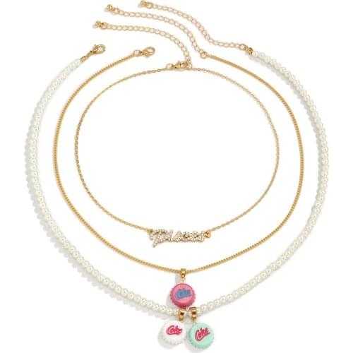 Fashion Imitation Pearl Bottle Ild Letter Pendant Necklace Personlized Female Idyllic Holiday Full Zircon Letter Set For Jewelry