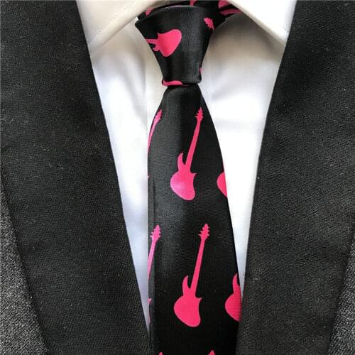 High Fashion Music Ties Slim Narrow Neckties with Red Guitar Mens Neck Tie Wholesale