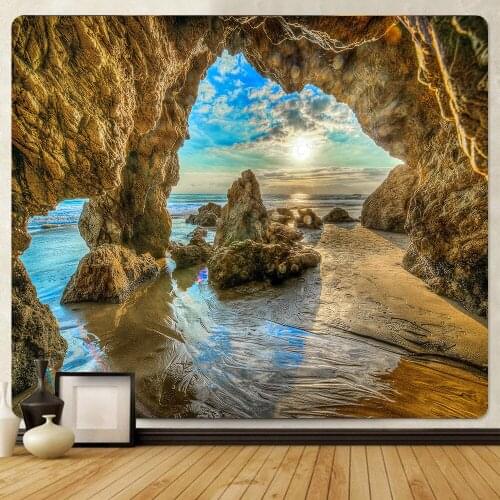 Seaside landscape cave psychedelic scene home decoration art print tapestry hippie bohemian decoration wall tapestry