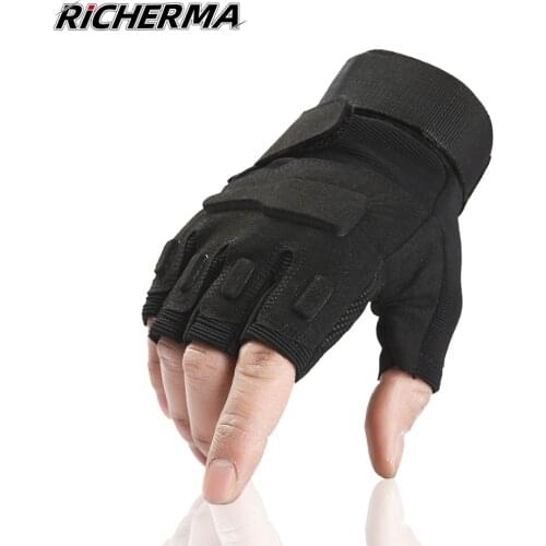 Richerma Motorcycle Gloves Fingerless Hand Protective Motorbike Gloves Black Mens Cycling Gloves Female Sports Gym Fishing