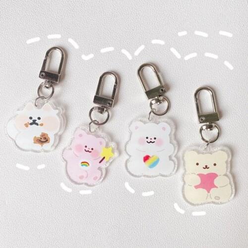 Cartoon Cute Cat Bear Blingbling Key Chain Korean Ins Acrylic Girl Handbag Creative Kawaii Flash Powder Decorative Pendant