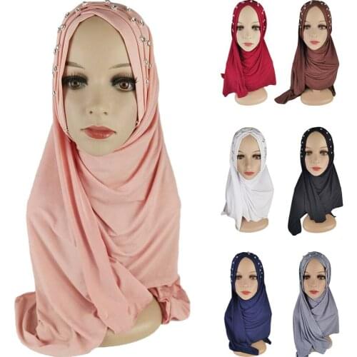 Muslim Women Hijab Jersey Beads Headscarf One Piece Amira Instant Hijabs Islamic Head Wrap Shawl Scarves Pull On Ready To Wear
