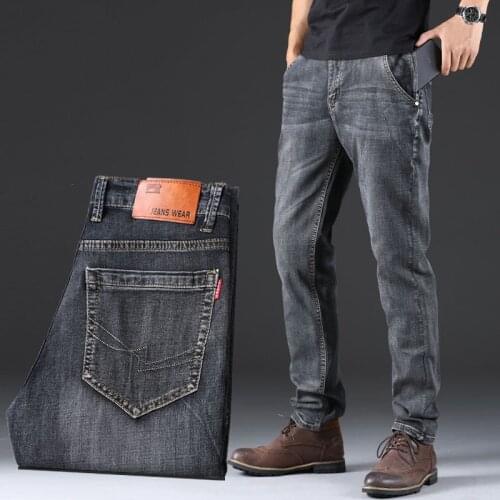 Mens Jeans Denim Pants Cotton Elastic Brand Clothing Classic Style Straight Loose Trousers Plus Size Male Casual Pants For Men