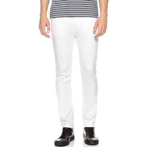 Men casual jeans spring and autumn new pure white stretch slim-fit denim trousers fashion washed male straight jeans