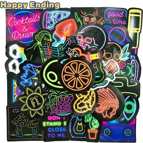 10/30/50Pcs Neon Cartoon mixed Stickers For Laptop Moto Skateboard Luggage Refrigerator Notebook Laptop Toy Gifts Sticker