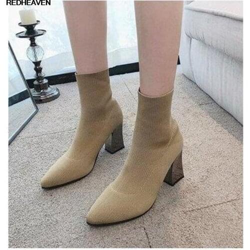 Socks Boots Women Shoes Woman Boots Fashion High Heel Ankle Boots 2019 New Short Pointed High-heeled Elastic Booties