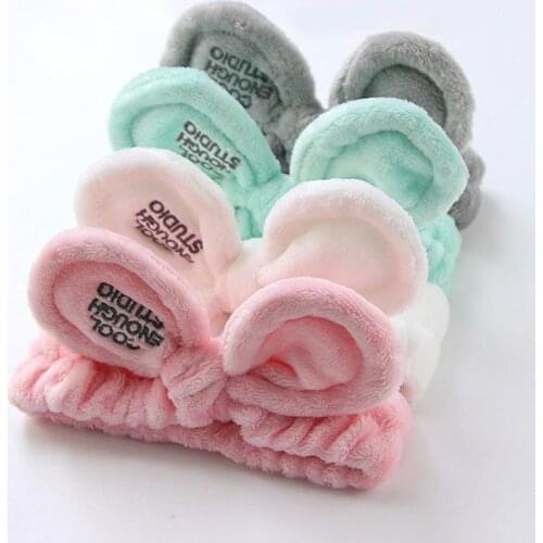 2020 New Bunny Ears Coral Fleece Headbands Makeup Bow Hairbands For women Girls Headbands Hair Bands turban Hair accessories