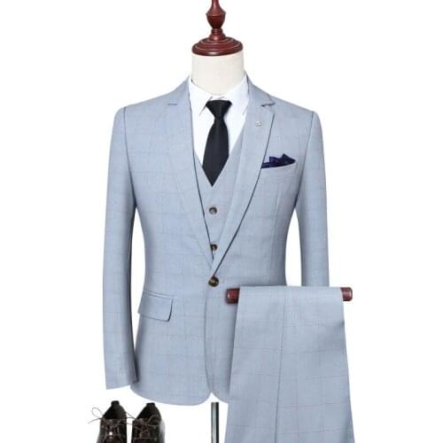 2019 new arrival 3 pieces plaid tuxedo wedding suit plus size s-5xl single button suits for men wedding