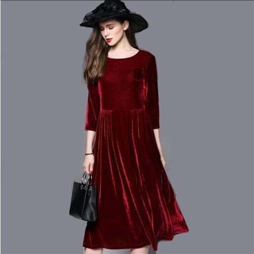 2020 Autumn Velvet Dress Women three quarter Sleeve Party Dresses Elegant Office Velour Dress Vestidos,Plus size M - 6XL 7XL