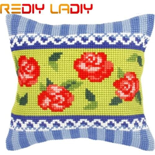 Cross Stitch Cushion Pansy with Roses Make Your Own Pillow Chunky Cross Stitch Kits Pre-Printed Canvas Acrylic Yarn Pillow Case