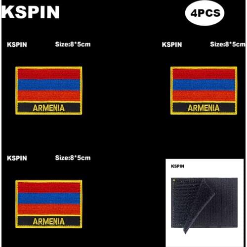 Rectangle National Flag Patch Hook Loop Armenia Badges Armband 3D Stick on Jacket Backpack Stickers