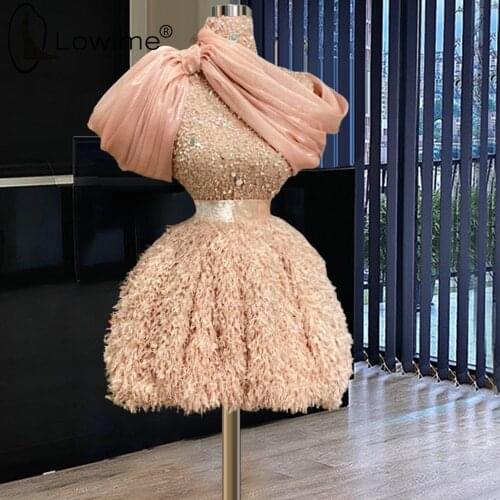 Pink High Neck Mini Short Prom Dresses 2021 A Line Vestidos De Fiesta Formales sukienki wizytowe Cocktail Gowns