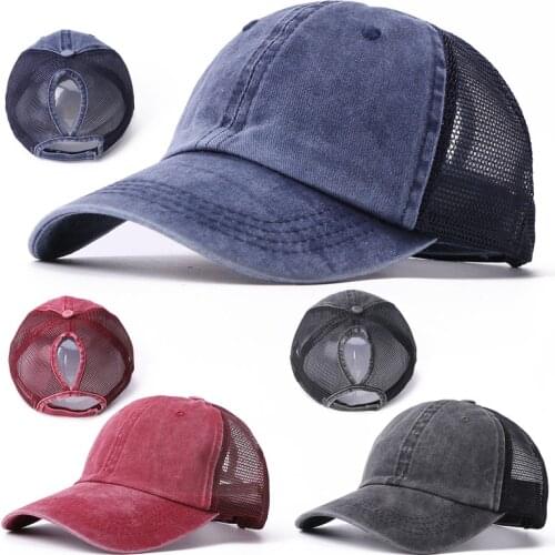 Mesh Baseball Cap For Women Men Ponytail Snapback Hip Hop Hat Summer Breathable Mesh Gorras Unisex Solid Color Baseball Caps