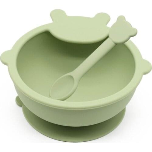 D0AF 2Pcs BPA Free Silicone Waterproof Baby Suction Bowl Training Spoon Set Tableware