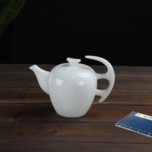 Traditional handmade ceramic tea maker, side teapot, white jade porcelain tea set gift