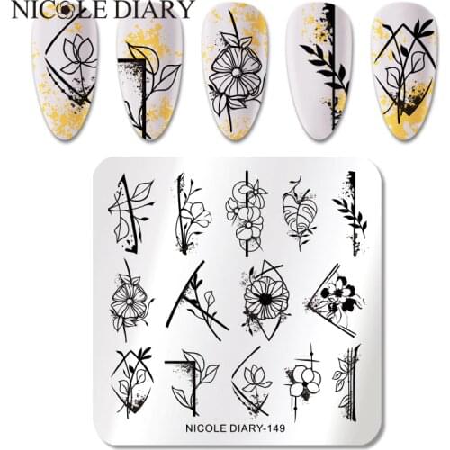 NICOLE DIARY Flower Marble Striped Line Nail Stamping Plates Image Stamp Templates Geometric Stainless Steel Stencil Tool
