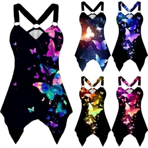 Tank Top Women Sleeveless Irregular Hem Sleeveless Shirts Summer Casual Harajuku Butterfly Print Sexy Female Vest Tshirts Tops