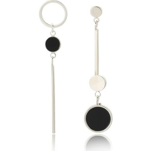 Black Big Round Circle Earrings for Women Long Dangle Statement Drop Earrings Jewelry New Fashion Korean Asymmetry Earrings