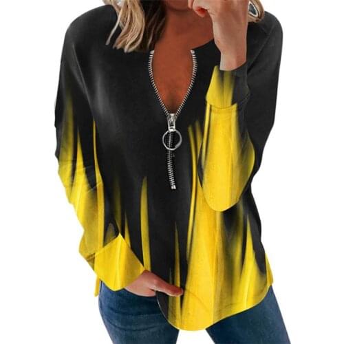 2021 Autumn Pullover Women Gradient Print Shirt Long Sleeve Zipper Women Tops Casual Female Sweatshirts Ladies Streetwear