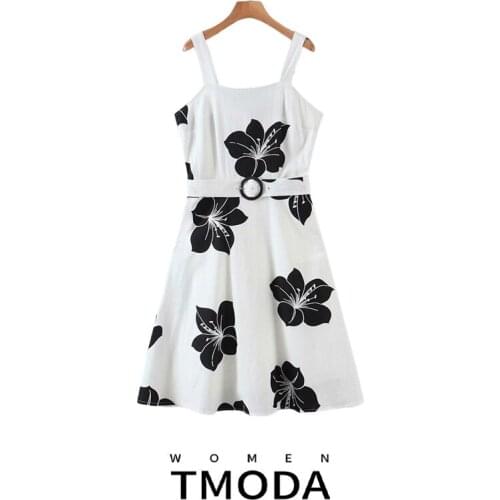 TMODA1369 2021 New Summer Women Spaghetti Strap Print Floral Dress Sleeveless Empire Beach Dresses High Street Style Dresses