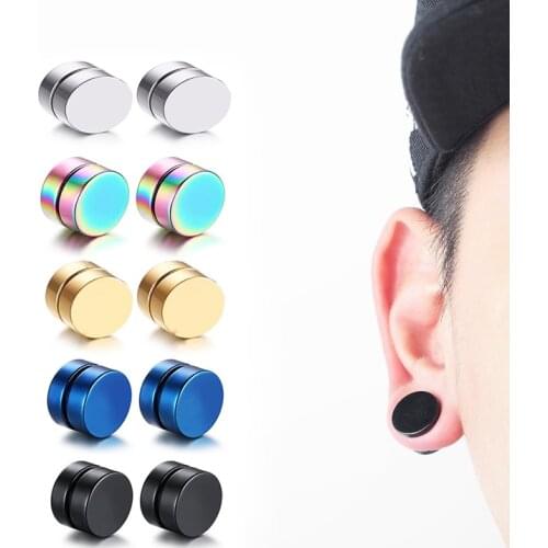 1Piece Punk Mens Strong Magnet Magnetic Ear Stud Set Non Piercing Earrings Fake Gift for Boyfriend Lover Jewelry
