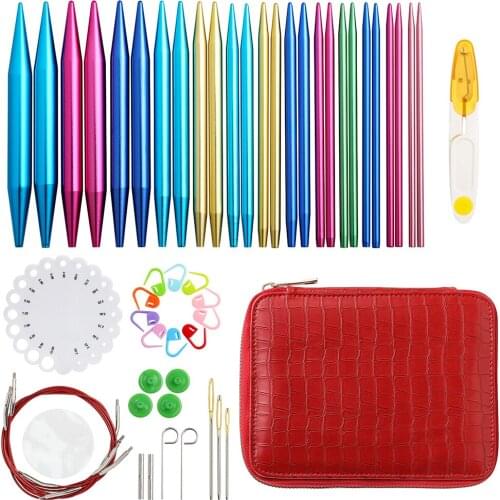 13Pair Needles Stitches Knitting Craft Case Crochet Weaving Tools Interchangeable Aluminum Circular Sweater Needles Kit