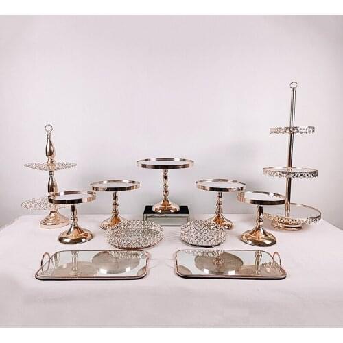 3 -19pcs Gold Crystal cake plate table decorating afternoon tea wedding party supplies