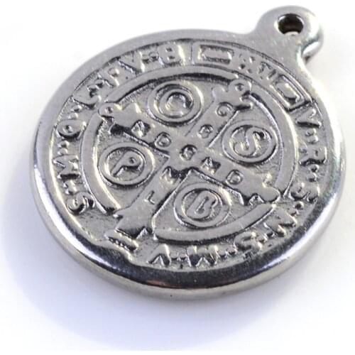 304 Stainless Steel Pendants, Two-Sided Flat Round with San Benito, Stainless Steel Color, 19.5x16x2mm, Hole: 1.5mm