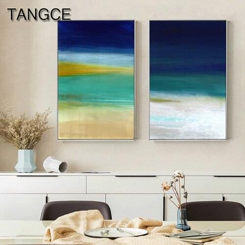 Abstract Wonderful Dawn Color Canvas Painting Modern Blue Green Wall Art Picture for Living Room Abstract Cuadros Poster n Print