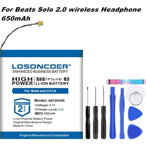 LOSONCOER 650mah AEC353535 Battery For Beats Solo 3 for Beats Solo 2 Solo2 Solo3 Bluetooth Headphone Batteries