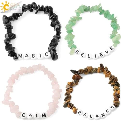 CSJA Reiki Natural Stone Gem Alphabet Bracelets Healing Crystal Bracelet Chipped Gravel Beads Gifts for Women 2021 Pulseras G721