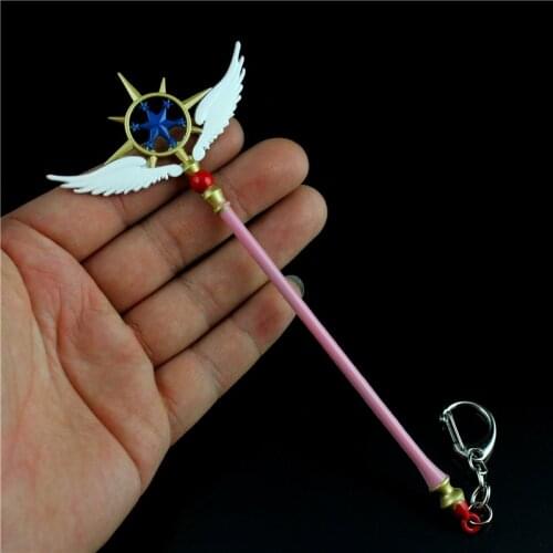 Anime Cardcaptor Magic Wand Model Doll Keychain Toy Sakura Clow Clear Card Captor Keyring Star wings wands Key ring Pendant