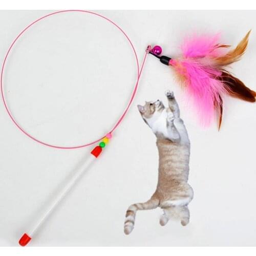 Hot 1PC 90cm Length High Quality Pet Cat Toy With Bell Random Bird Feather Plush Plastic Toy for Cats Cat Catcher Toy