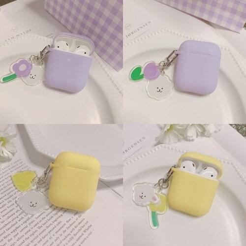 Fundas For AirPods Pro Case Korean flower Cute Peach Pendant keyring headphone case For Air pods 3 Pro silicone Earphone Cover