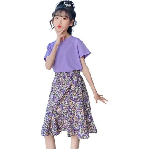 Kids Clothes Girls Tshirt + Flora Skirt Girl Clothes Summer Girls Clothes Casual Style Childrens Clothing 6 8 10 12 14