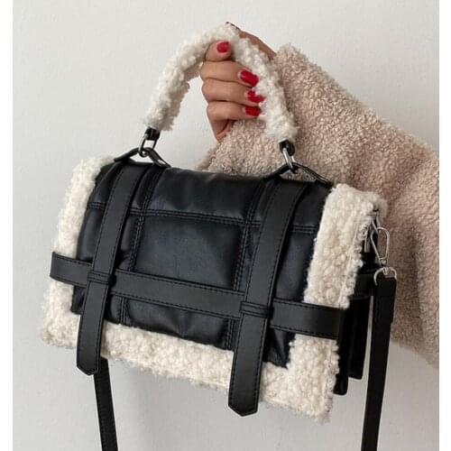 Elegant Female Plush Tote bag 2021 Winter New Quality PU Leather Womens Designer Handbag High capacity Shoulder Messenger Bag