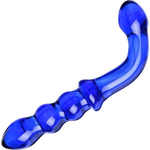 Beaded Glass Dildo, Unisex G-Spot Massager Curved Shaft Adult Crystal Penis Anal Vaginal Sex Toy for Women Man Couple